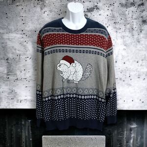 DULUTH TRADING Angry Beaver Sweater Sz 3XL Fair Isle Sweater Colorful Red Blue.
